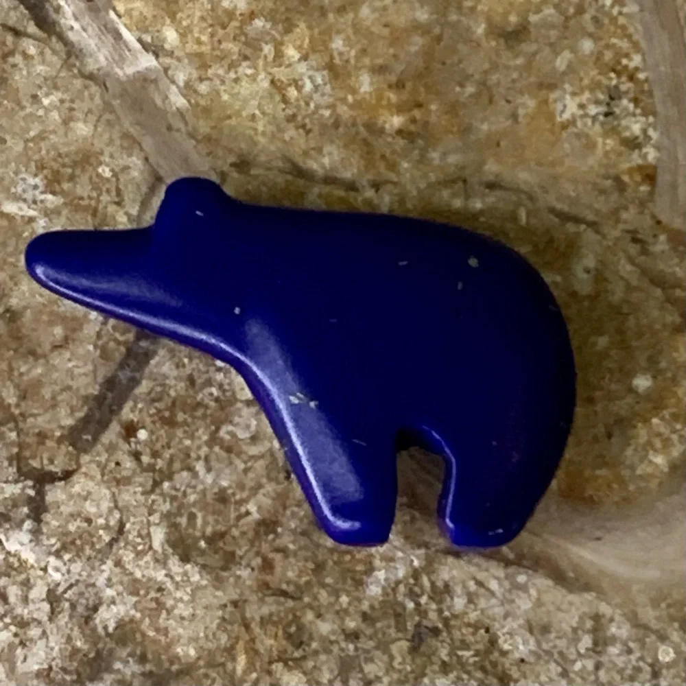 Native American Style Blue Zuni Bear Fetish Bead Carved Miniature Spirit Animal